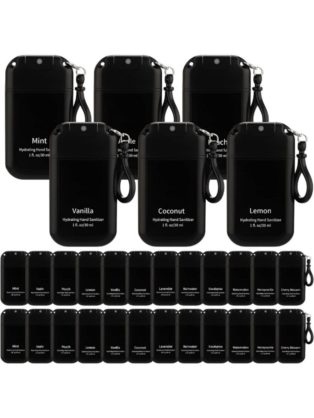 Stylish 24 Pack Cute Hand Sanitizer Keychains for Backpack, Travel, and Gifts
